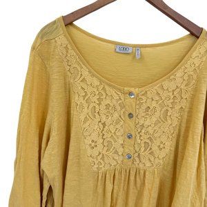 Logo Lori Goldstein Womens Henley Button Tunic Top 1X Button Peasant Empire
